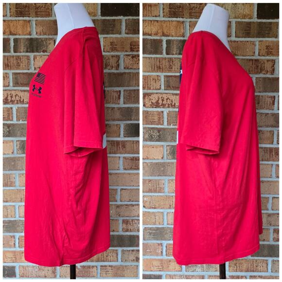 Red Flag Tshirt UA Freedom Size 2X Loose Graphic Tee Under Armour Short Sleeve - Picture 2 of 8